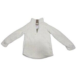 Comfort Collection Women's Medium Ivory Sherpa Fleece Pullover 1/4 Zip Nurse NEW